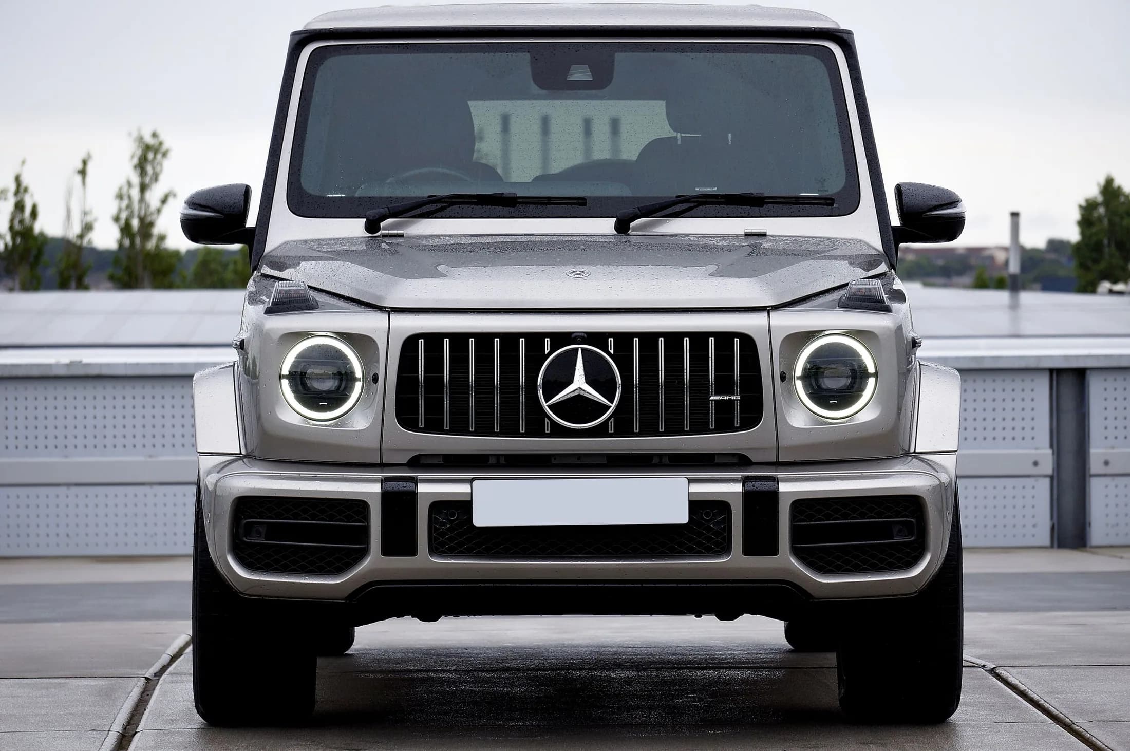 Front view of a real luxury SUV used as thematic stock photography