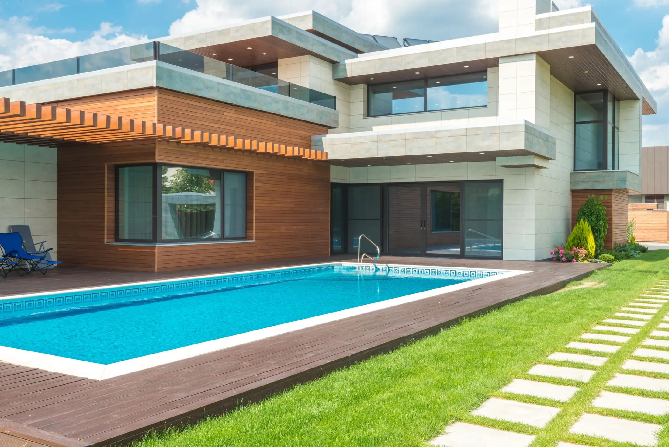 Real modern house and pool used as thematic property photography